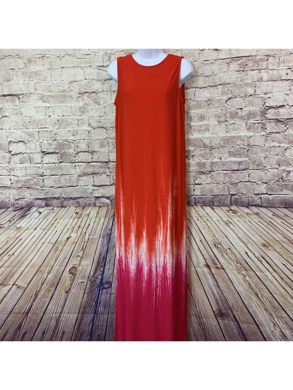 CATO Red Tie Dye Hem Sleeveless Lined Slits Maxi Dress